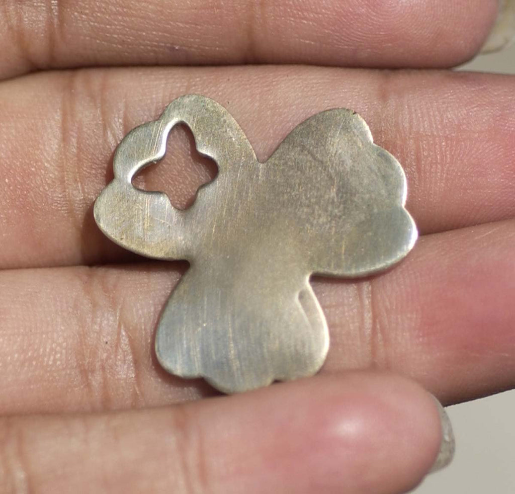 Nickel Silver Clover Flower with Butterfly Blank for Metalworking Stamping Texturing Blanks Soldering - 6 pieces