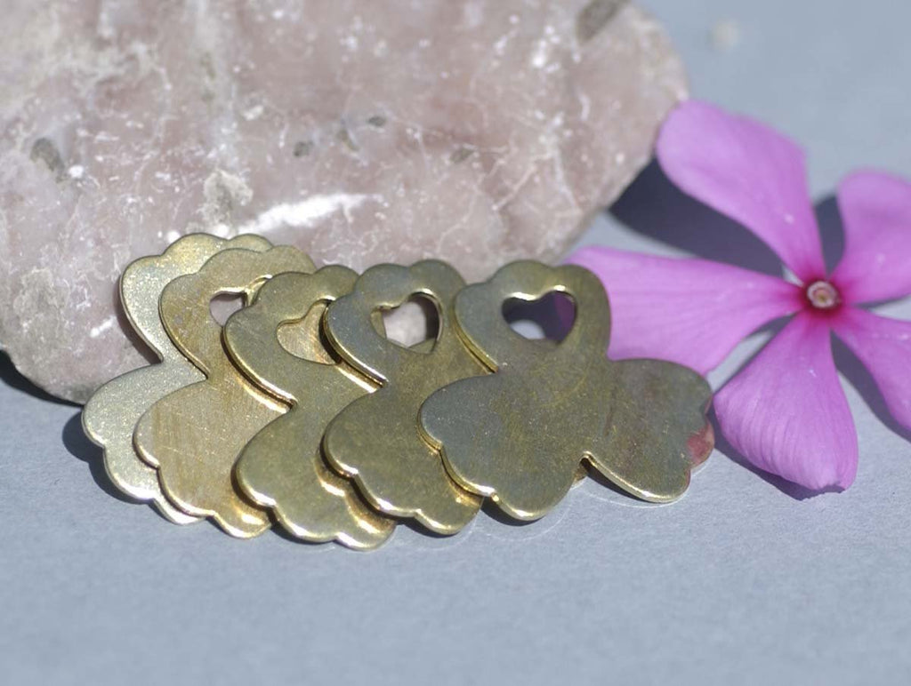 Brass, Copper, Bronze or Nickel Silver Clover Flower with Heart 25mm 22g Cutout for Blanks Metalworking Stamping Texturing Blank-6 pieces