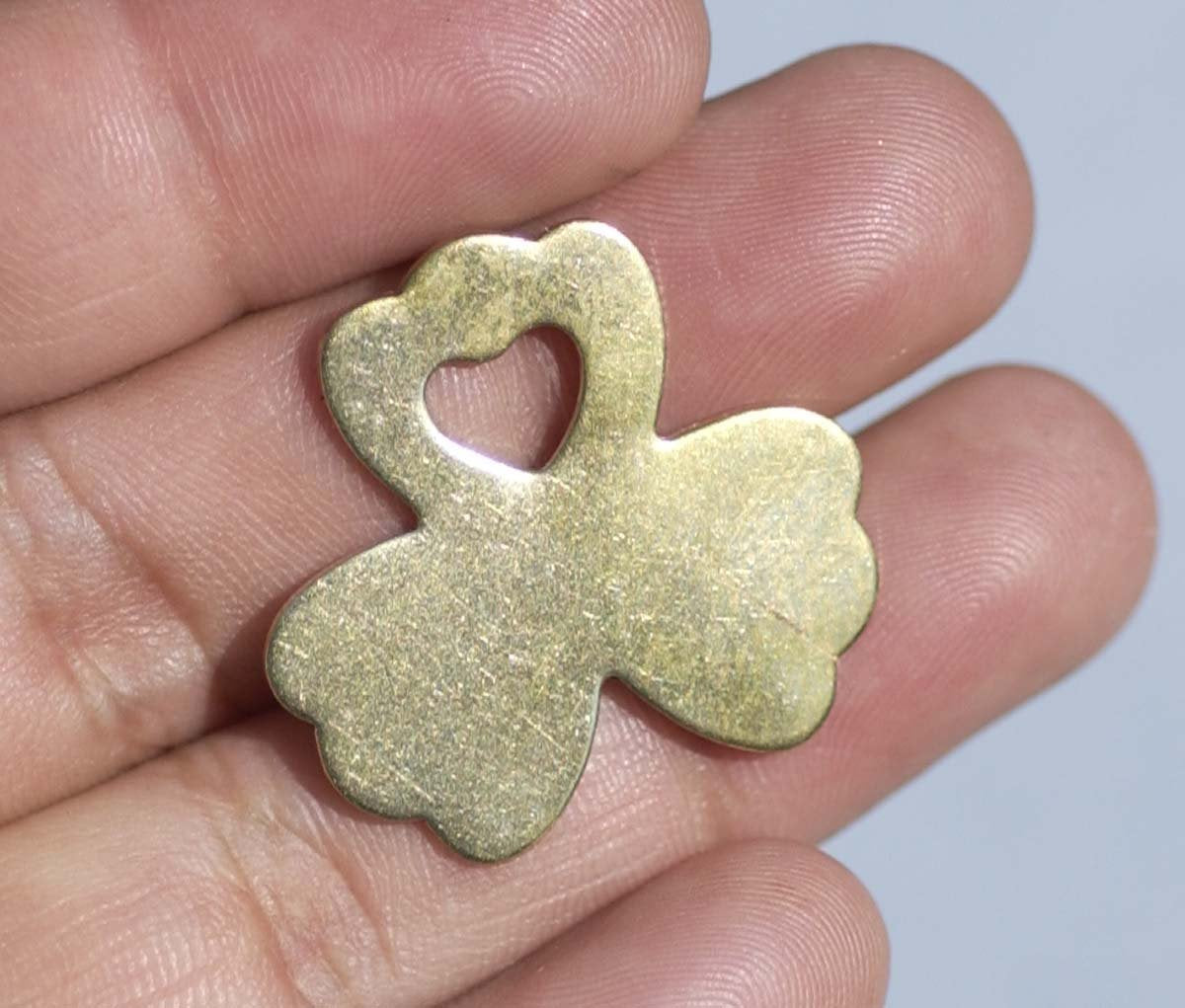 Brass, Copper, Bronze or Nickel Silver Clover Flower with Heart 25mm 22g Cutout for Blanks Metalworking Stamping Texturing Blank-6 pieces