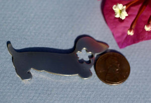 Nickel Blank Dachshund Doxie Dog with Flower Blanks for Stamping Texturing Metalworking - 4 pieces