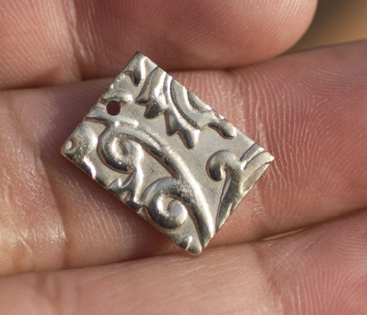 Nickel Silver Rectangle 11mm x 15mm Lotus Flowers Textured Cutout Shape Charms for Metalworking Stamping Texturing Blanks - 6 pieces