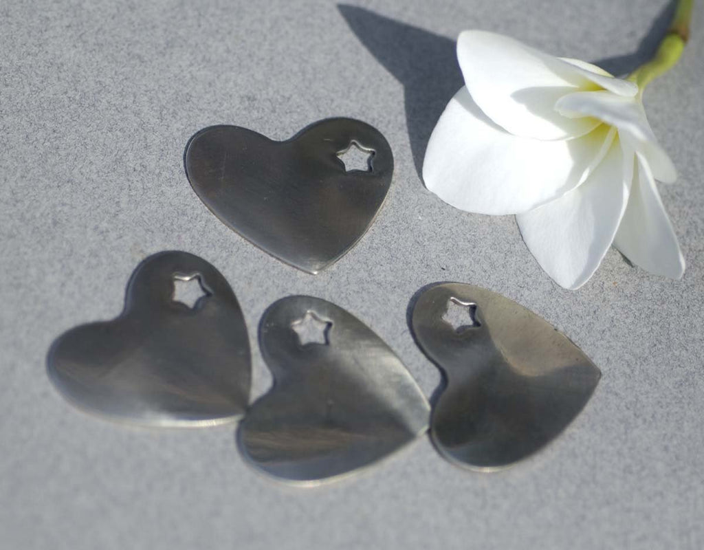 Nickel Silver Heart with Star Classic Blanks 30mm x 33mm 22g Shape Cutout for Stamping Texturing Soldering Jewelry Making Blank - 4 pieces