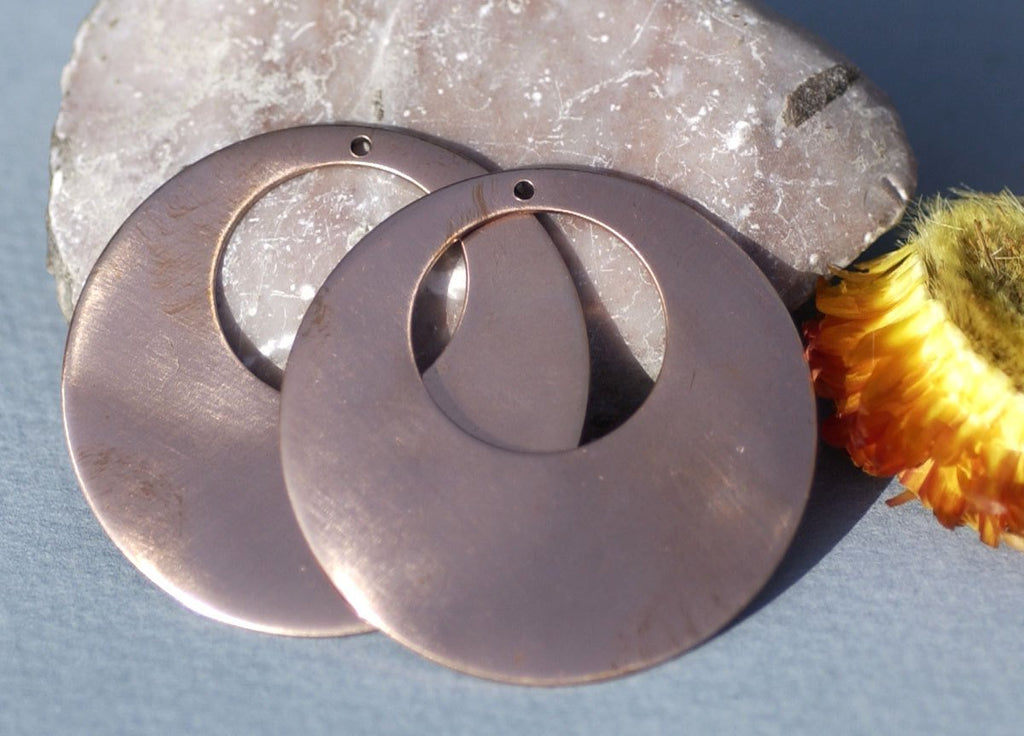 Blank Hoops 42mm Copper for Earrings or Pendant Offset Circle with Hole for Enameling Stamping Texturing, Jewelry Components
