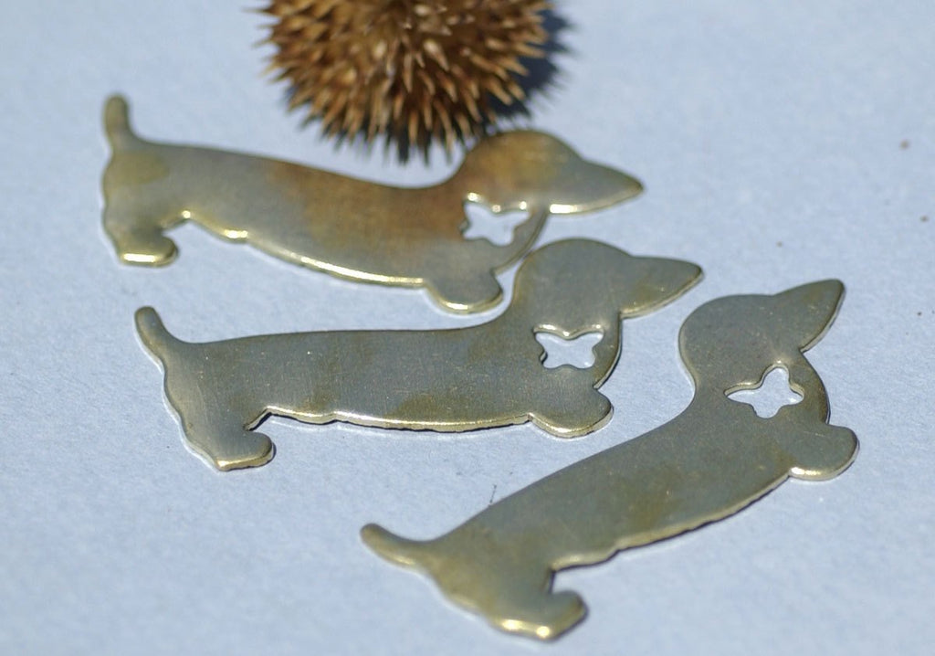 Brass or Bronze Dachshund Doxie Dog 20g Blank with Butterfly Cutout for Stamping Texturing Metalworking Blanks - 4 pieces