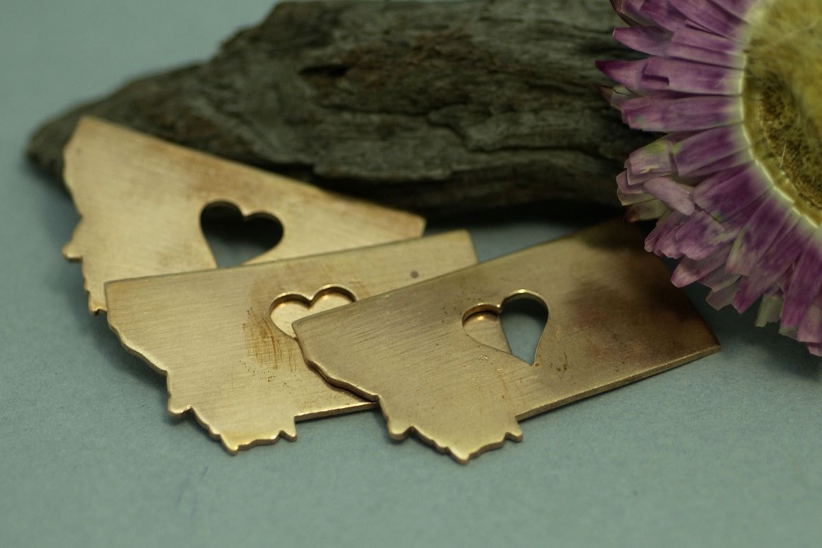 Copper Montana State with Perfect Heart Cute Cutout for Enameling Metalworking Stamping Texturing Soldering, Jewelry Charms