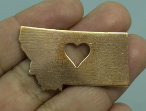 Copper Montana State with Perfect Heart Cute Cutout for Enameling Metalworking Stamping Texturing Soldering, Jewelry Charms