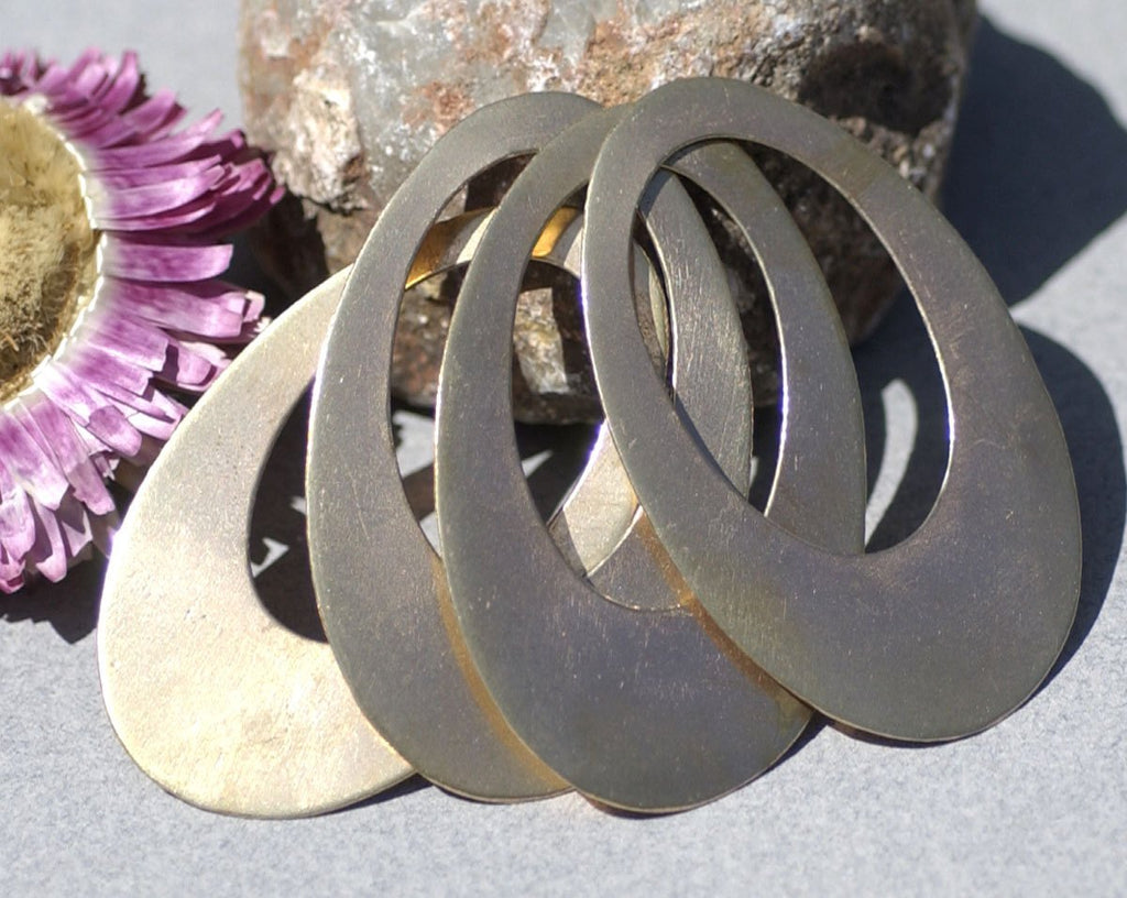 Bronze or Brass Teardrop Hoops 24g Shape Cutout Blank for Stamping, Metalworking, Patinas Blanks - 4 pieces