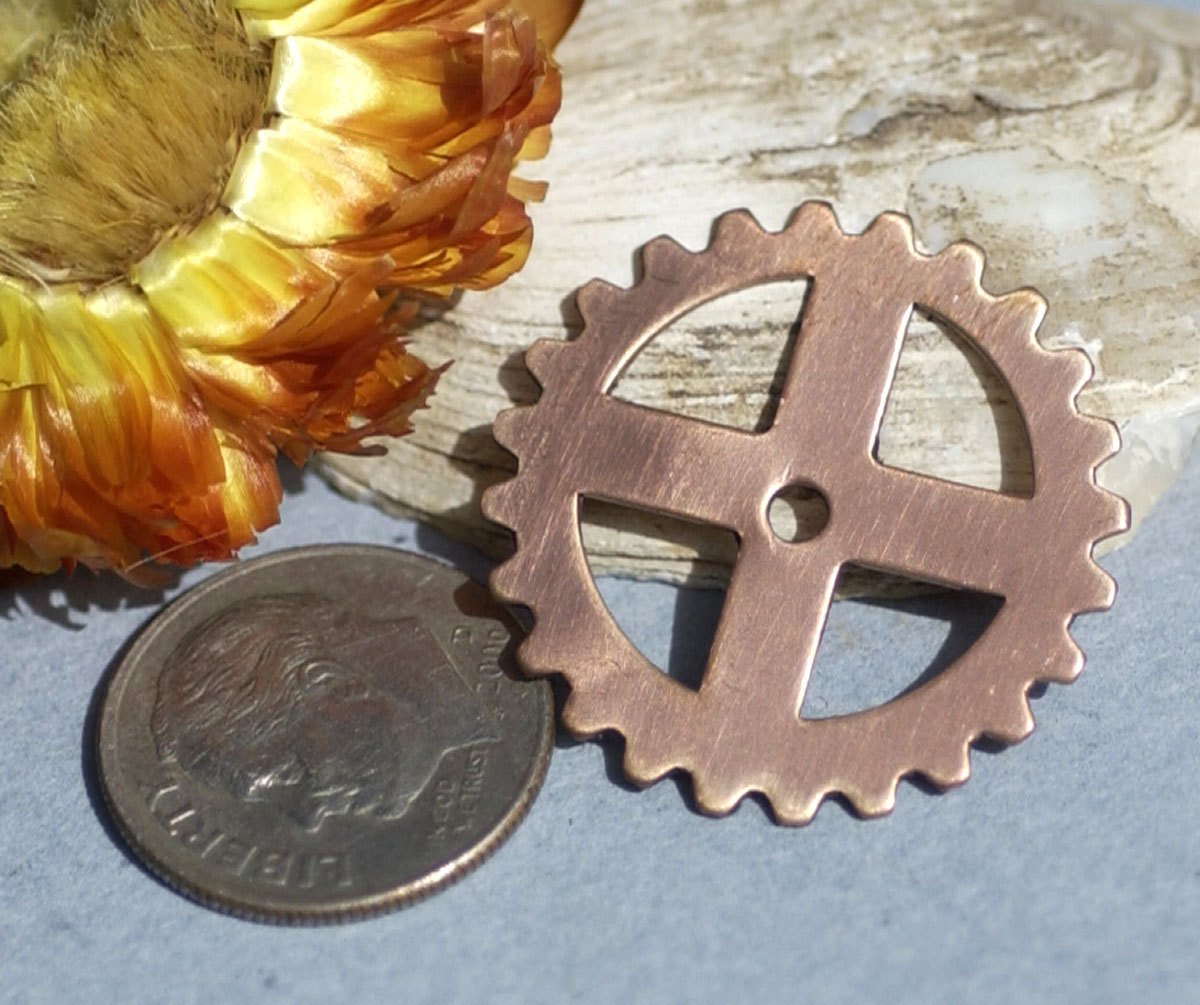 Copper or Nickel Silver 25mm 24g Gear II Cog Cutout for Blanks Enameling Stamping Texturing - 6 pieces