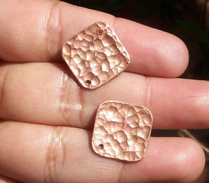 Hammered Copper Square 16mm Blank Cutout with holes for Enameling Stamping Texturing