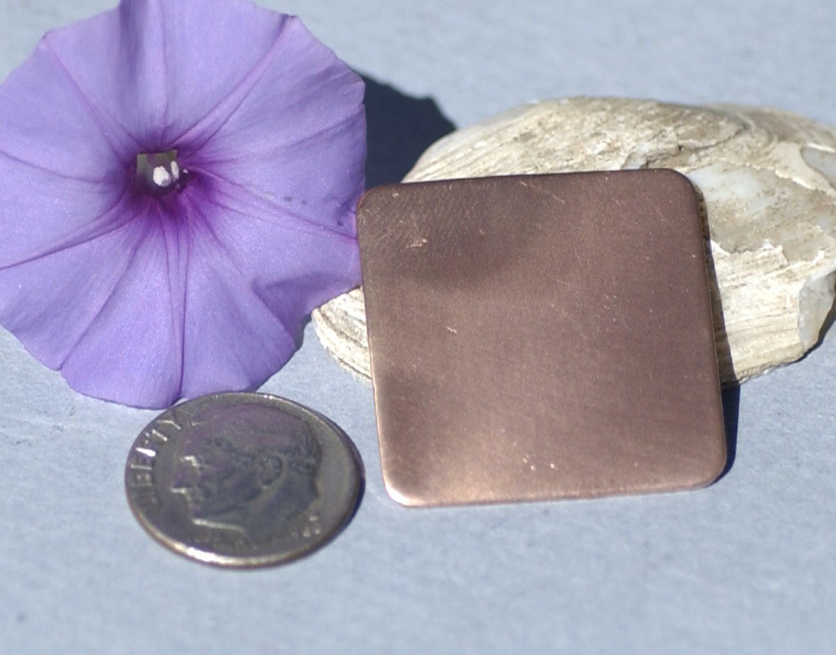 Copper Square Blank Rounded 26mm Cutout for Enameling Stamping Texturing Blanks - 4 pieces