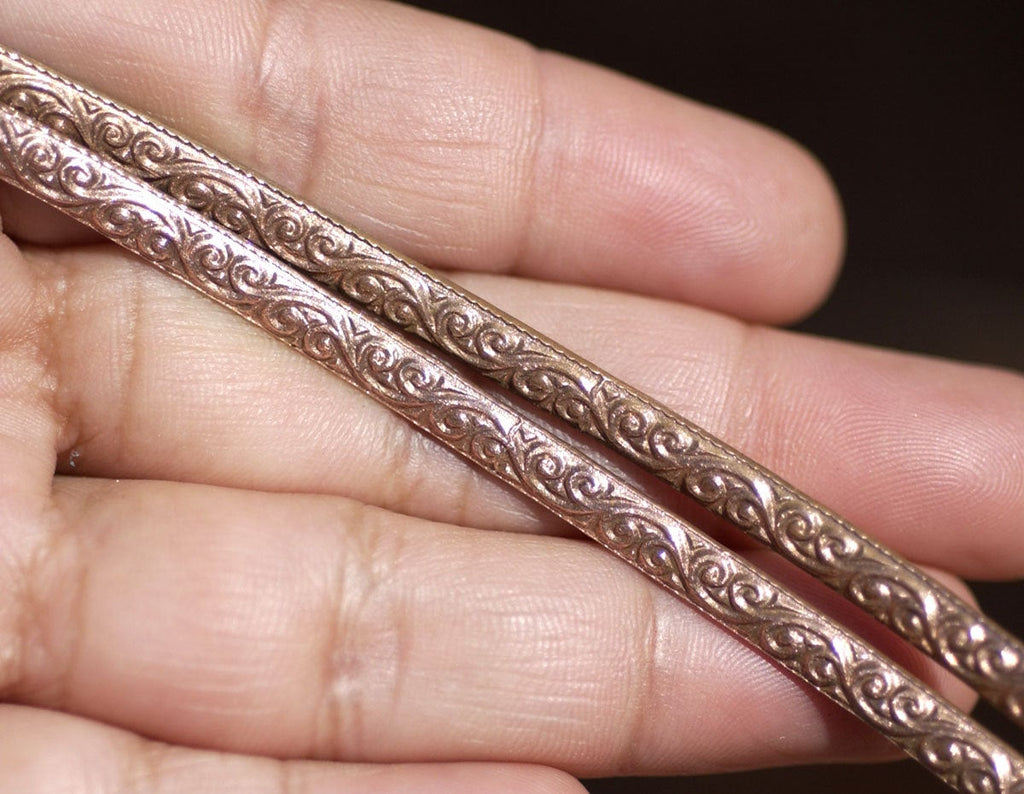 Copper Ring Stock Shank 4.5mm Flourish Textured Metal Cane Strip - Ring Bezel Wire