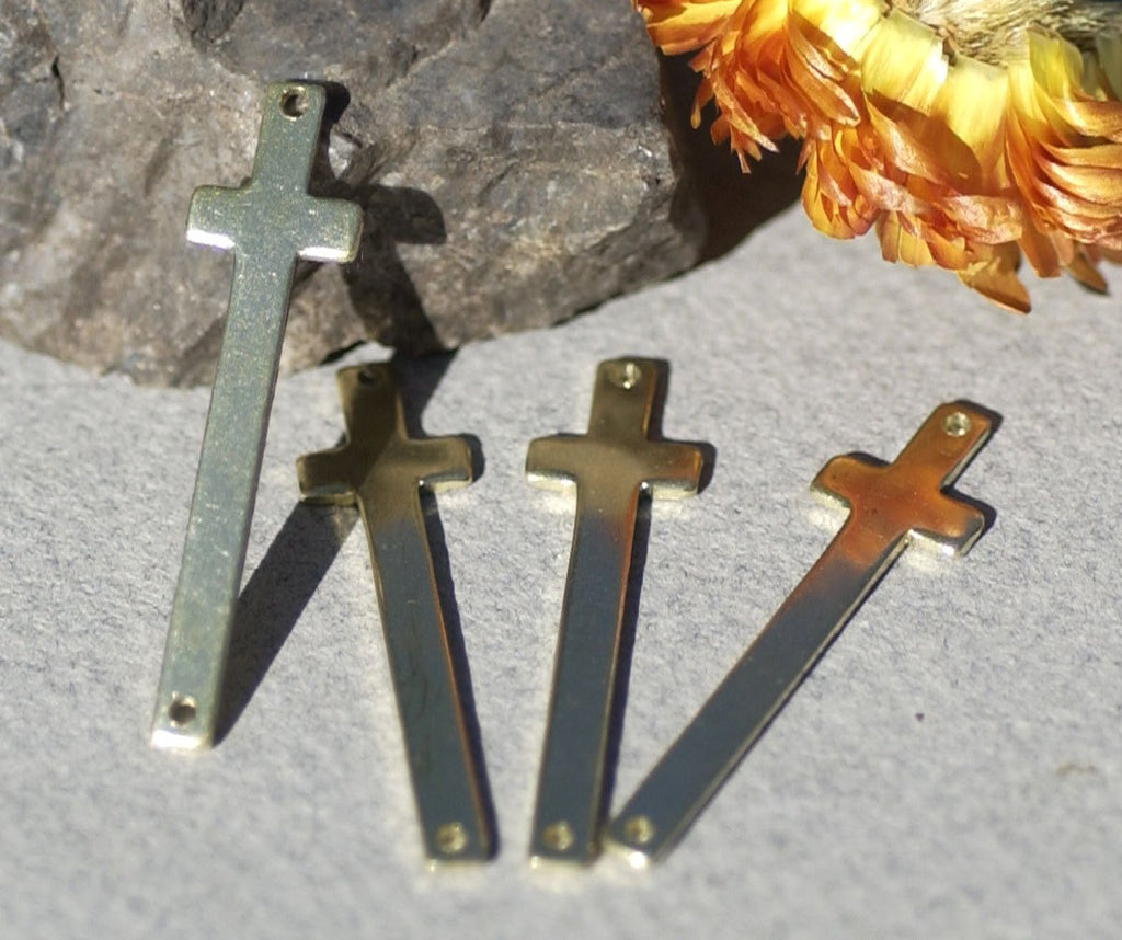 Bronze Blank Cross Large Religious with Two Holes 36mm x 9mm CutOut Shape for Stamping Texturing Jewlery Making Blanks - 4 pieces