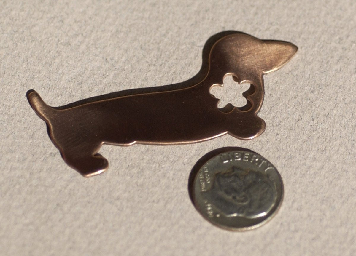 Copper Doxie Dog with Flower Cute for Blanks Enameling Stamping Texturing - 4 pieces