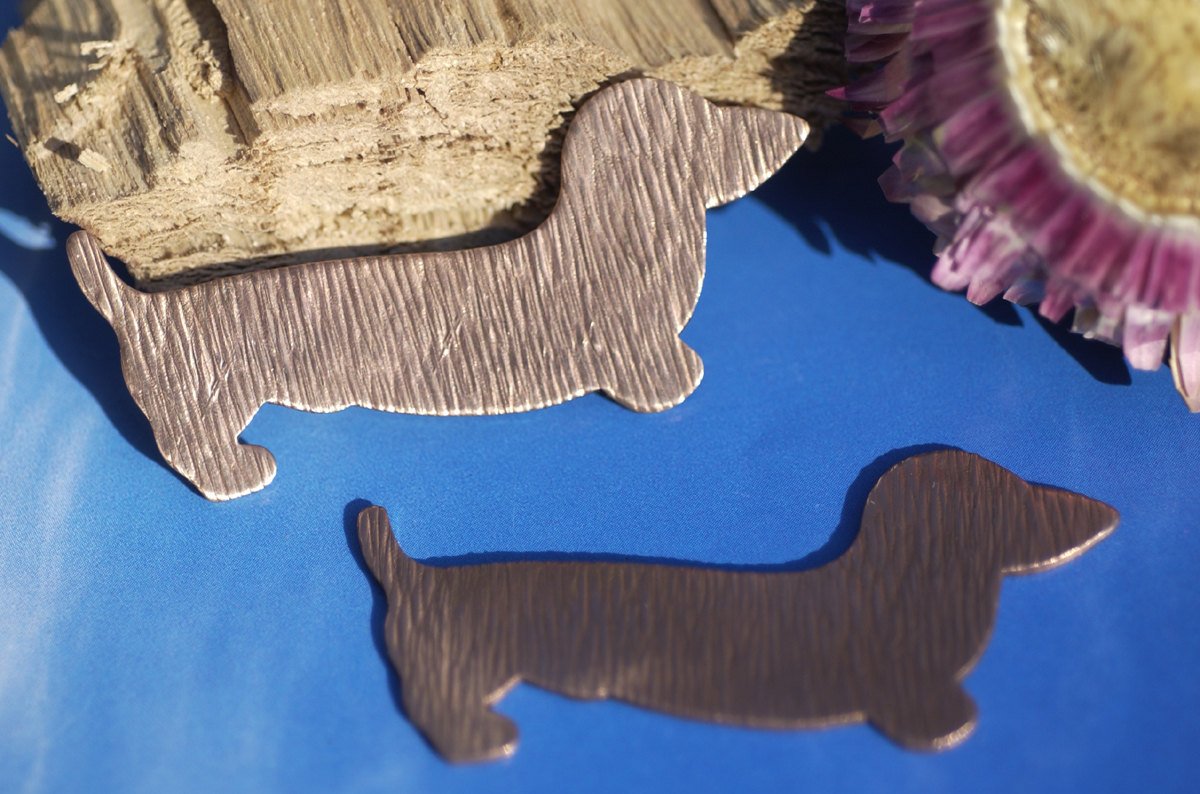 Copper Doxie Dog  Woodgrain Textured for Blanks Enameling Stamping Texturing