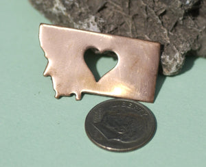 Nickel Silver Montana State Medium with Heart Perfect  Blanks Cutout for Metalworking Stamping Texturing Blank - 5 pieces