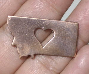 Nickel Silver Montana State Medium with Heart Perfect  Blanks Cutout for Metalworking Stamping Texturing Blank - 5 pieces