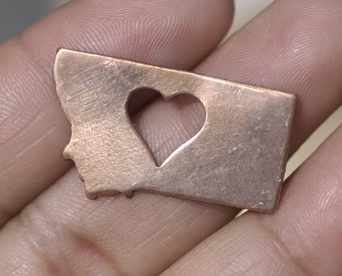 Nickel Silver Montana State Small with Heart Perfect  Blanks Cutout for Metalworking Stamping Texturing Blank