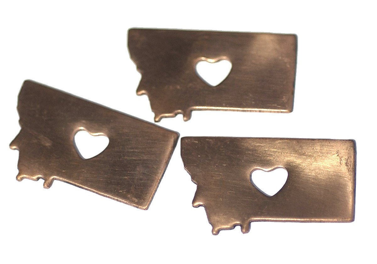 Copper or Bronze or Brass Montana State Medium with Heart Chubby Blanks Cutout for Metalworking Stamping Texturing Blank