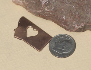 Bronze or Copper or Brass Montana State Small with Heart Perfect Blanks Cutout for Metalworking Stamping Texturing Jewelry Charms