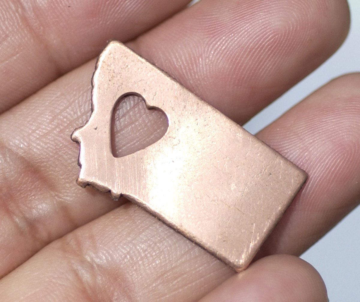 Bronze or Copper or Brass  Montana State Small with Heart  Blanks Cutout for Metalworking Stamping Texturing Blank
