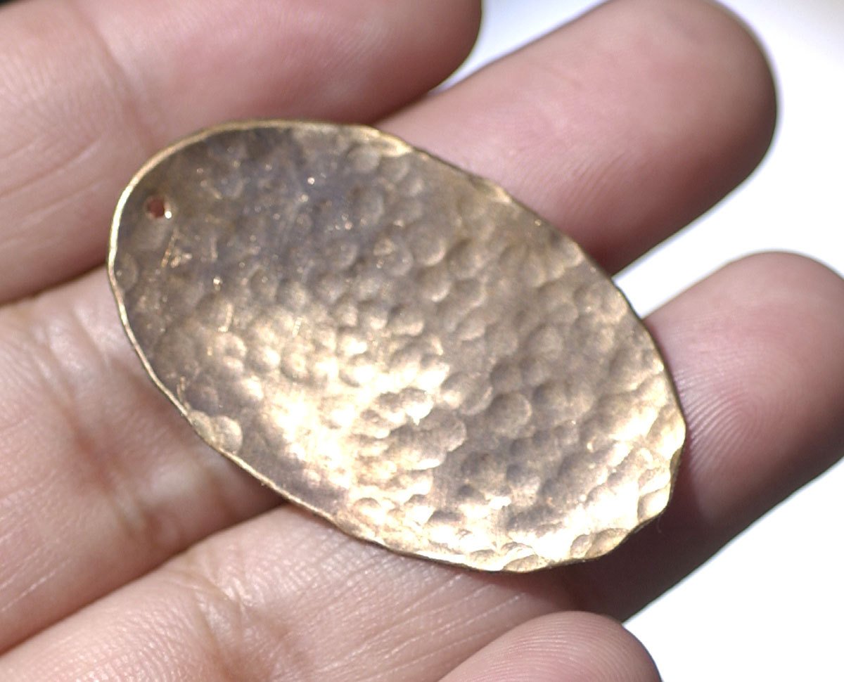 Hammered Handmade Oval 35mm x 22mm Blank Cutout with Hole for Enameling Stamping Texturing - Variety of Metals - 4 pieces
