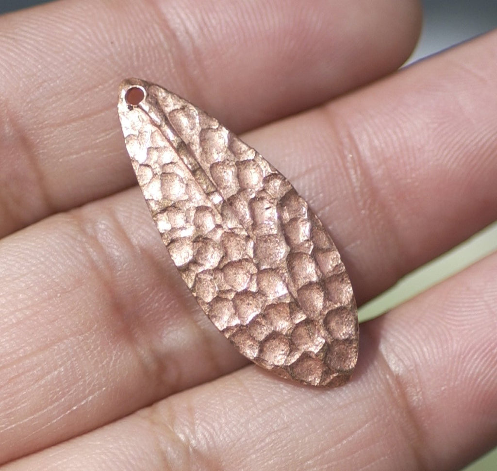 Copper Shapes Blank- Hammered Textured Leaf - Leaves - Tree Fall Greenery Leaf 3D 30mm x 12mm with Hole Shape Blanks