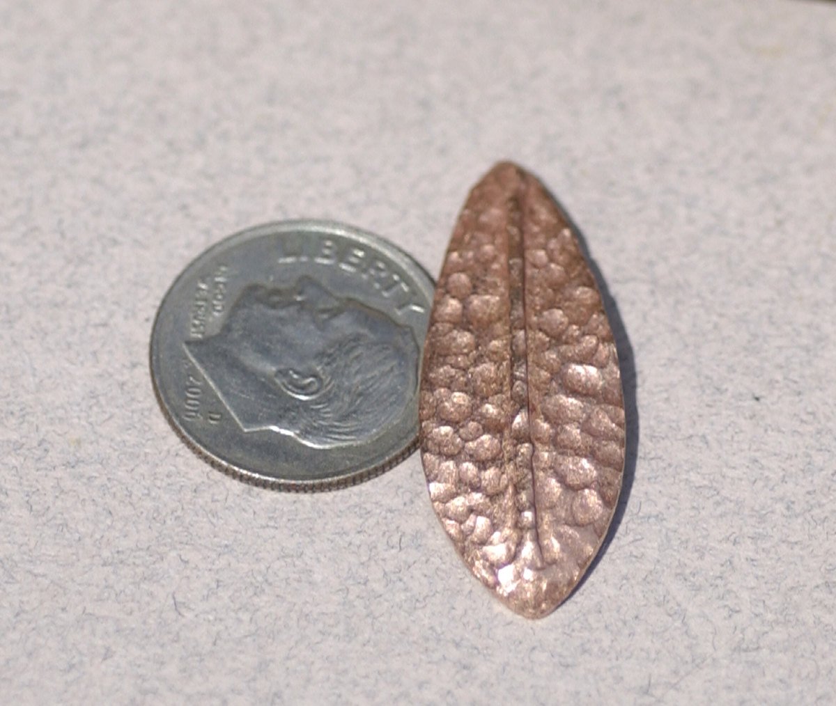 Copper Shapes Blank- Hammered Textured Leaf - Leaves - Tree Fall Greenery Leaf 3D 30mm x 12mm with Hole Shape Blanks