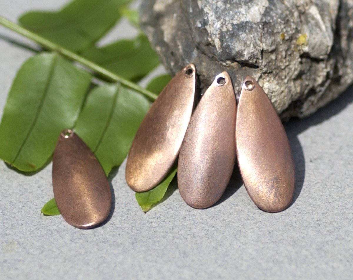 Copper Teardrop Curved Leaf  with Hole 24g 25mm x 10mm Blank Cutout for Enameling Stamping Texturing - 4 pieces