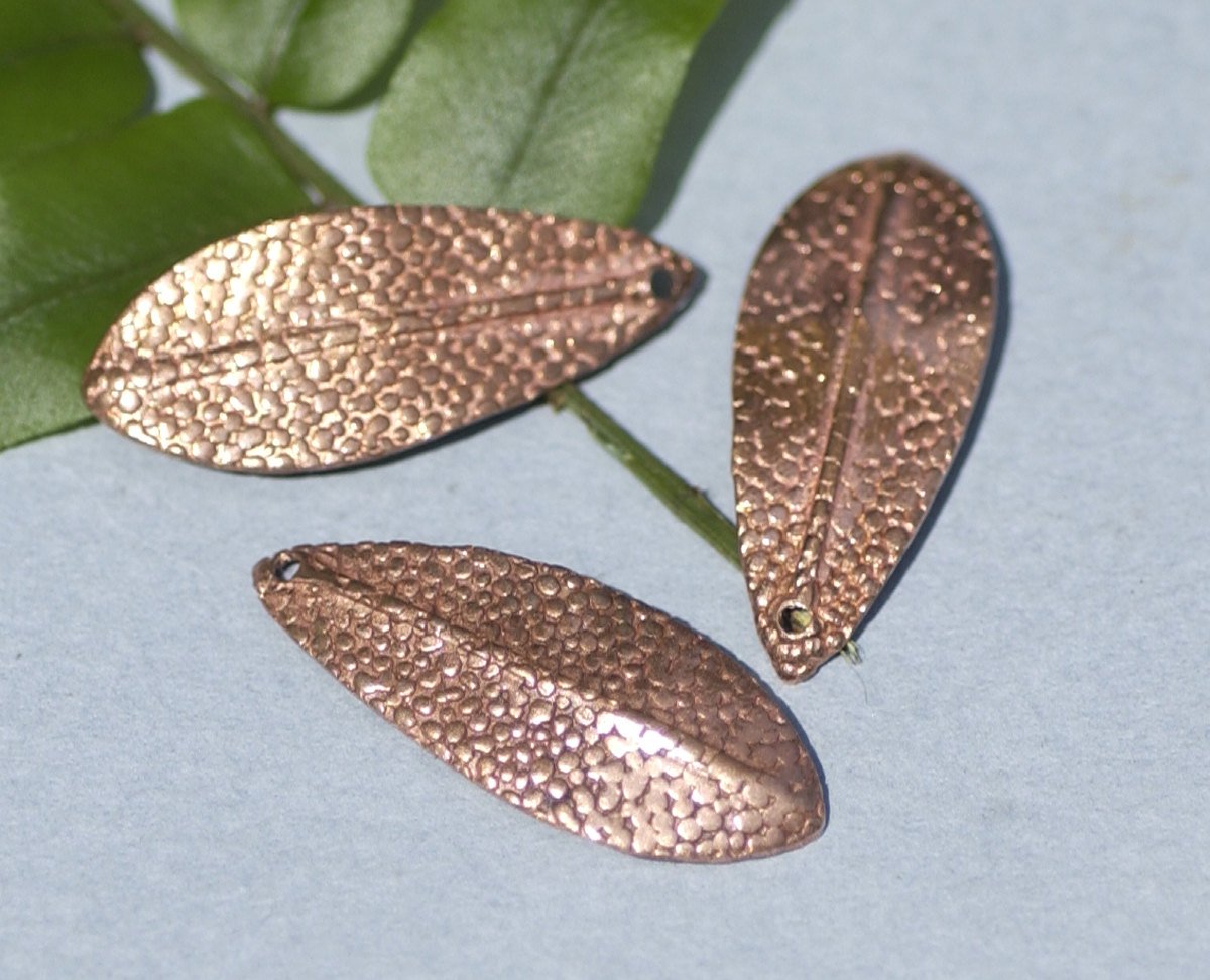Copper Leaf - Leaves Tree Fall Greenery Leaf 3D 30mm x 12mm Shapes Dotted Pattern Cutout Blanks for Enamelng Jewelry Making,