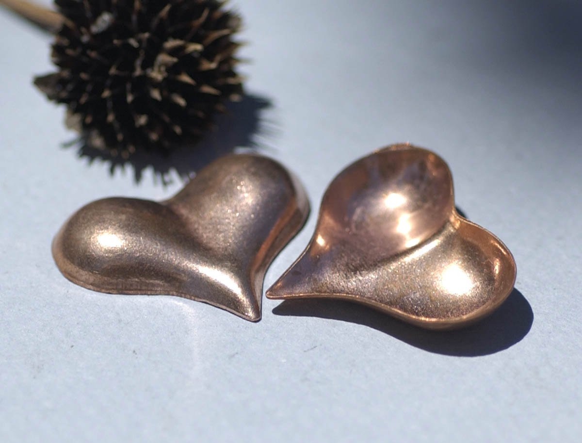 Copper Pointed Heart Domed &Puffed Blanks Cutout for Enameling Metalworking Stamping Blank Texturing
