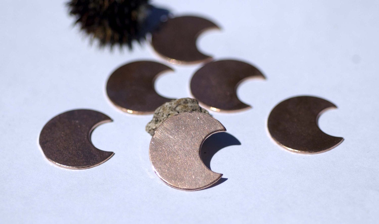 Crescent Moon shaped metal blanks 22mm x 24mm copper, brass, bronze, nickel silver