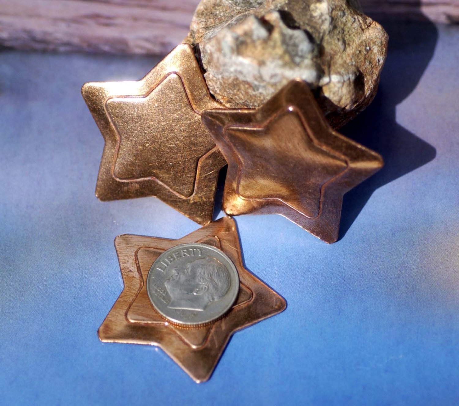 Star in Star 36mm with Embossed Star Blank Cutout for Enameling Stamping Texturing Metalworking Jewelry Making Blanks - 4 pieces