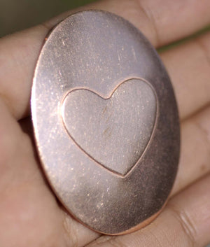 Embossed Classic Heart on Oval 38mm x 50mm Blanks Enameling Stamping Texturing - 4 pieces