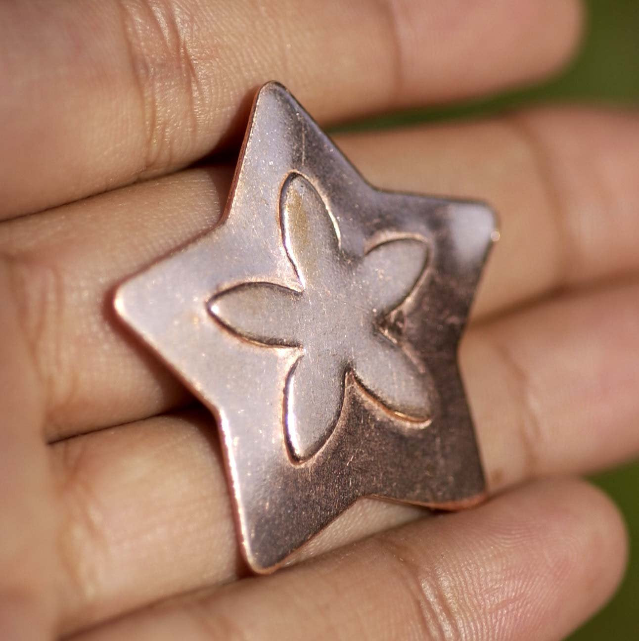 Flowery Star Embossed Blank Cutout for Enameling Stamping Texturing Metalworking Jewelry Making Blanks