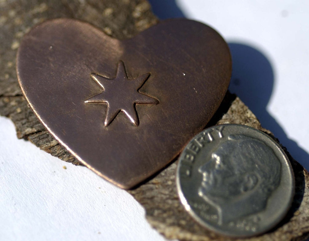 Star 10.5mm Embossed on Heart Blank Cutout for Enameling Stamping Texturing Metalworking Jewelry Making Blanks  - 4 pieces