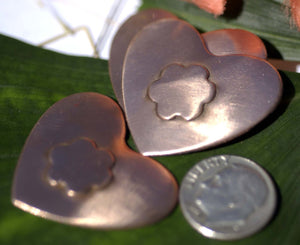 Flower Embossed on Heart Blank Cutout for Enameling Stamping Texturing Metalworking Jewelry Making Blanks - 4 pieces