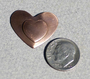 Heart 13mm x 12mm Embossed on Heart 20mm x 24mm Blank for Enameling Stamping Texturing Metalworking Jewelry Making Blanks - 4 pieces