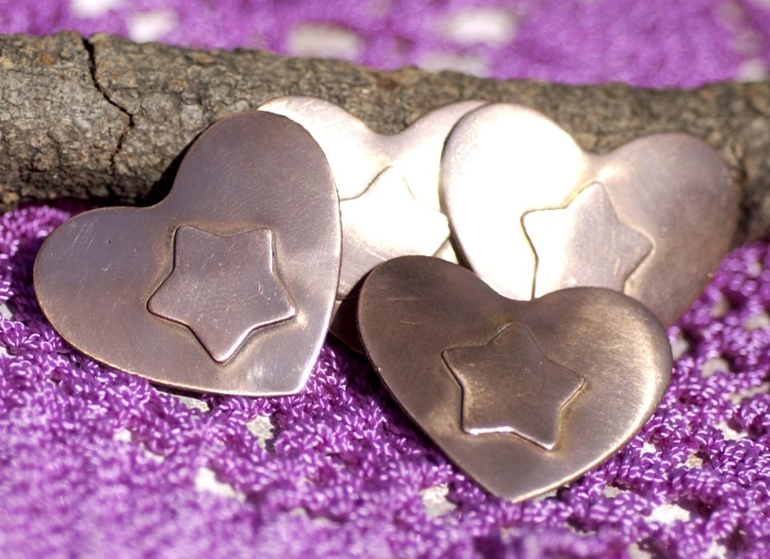 14mm Star Embossed on Heart Blank Cutout for Enameling Stamping Texturing Metalworking Jewelry Making Blanks