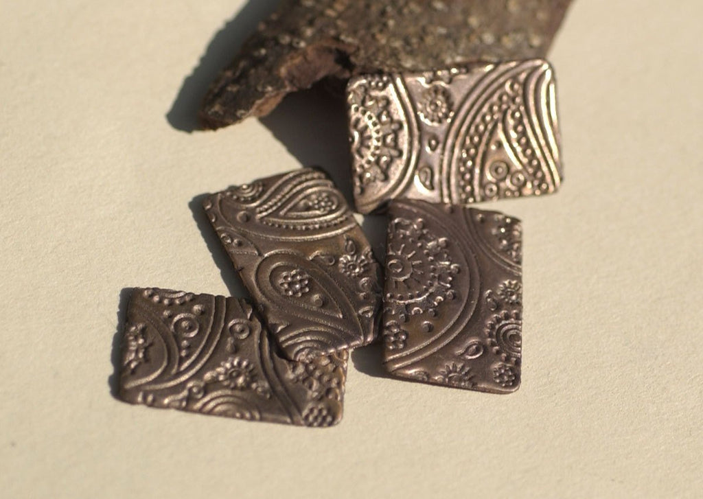 Rectangles Paisley Textured 19mm x 11mm Metalworking Stamping Texturing Soldering Blanks Variety of Metals - 4 pieces