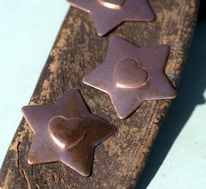 30mm Star with Heart Embossed Blank Cutout for Enameling Stamping Texturing Metalworking Jewelry Making Blanks