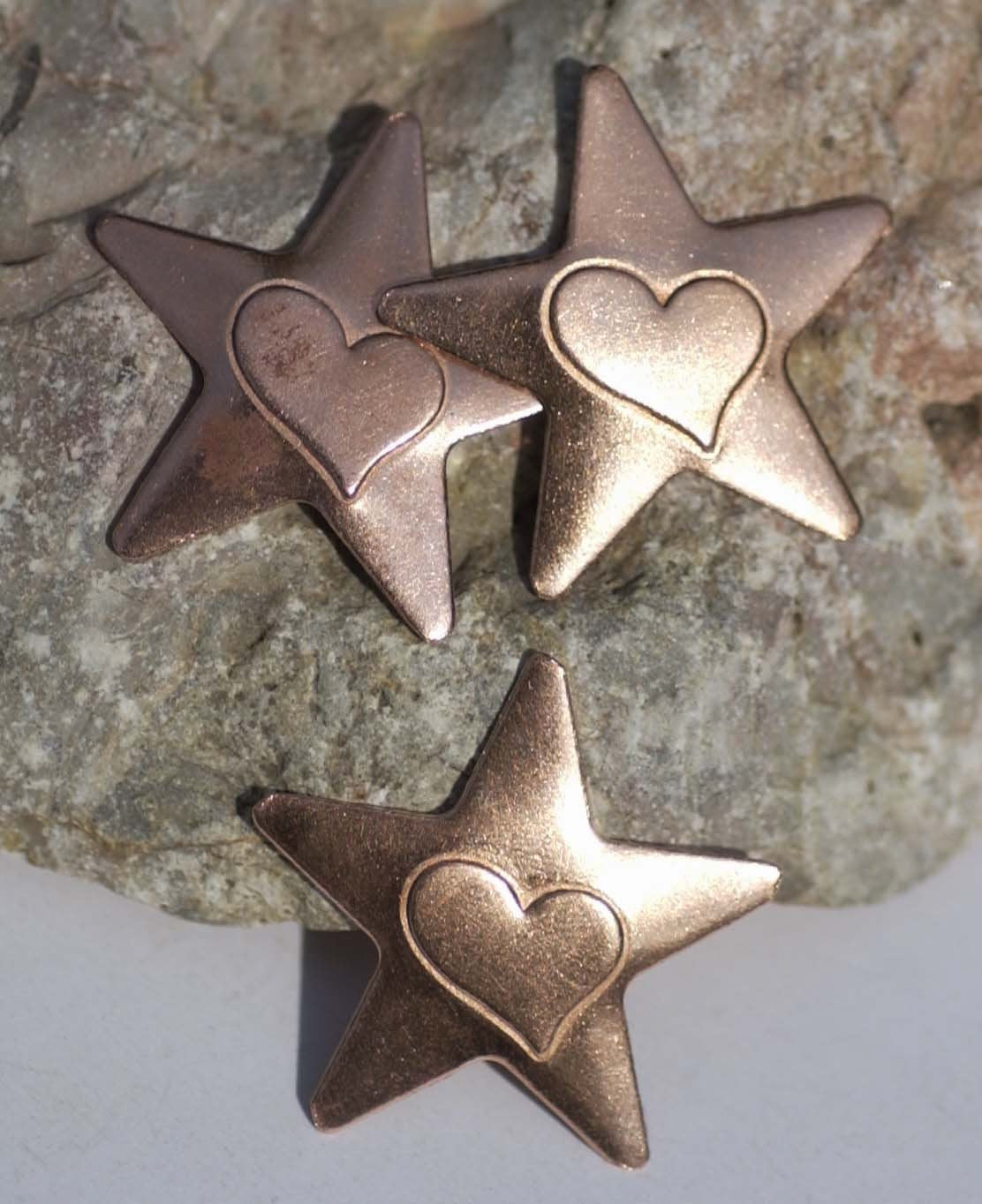 31mm Star with Heart Embossed Blank Cutout for Enameling Stamping Texturing Metalworking Jewelry Making Blanks - 4 pieces