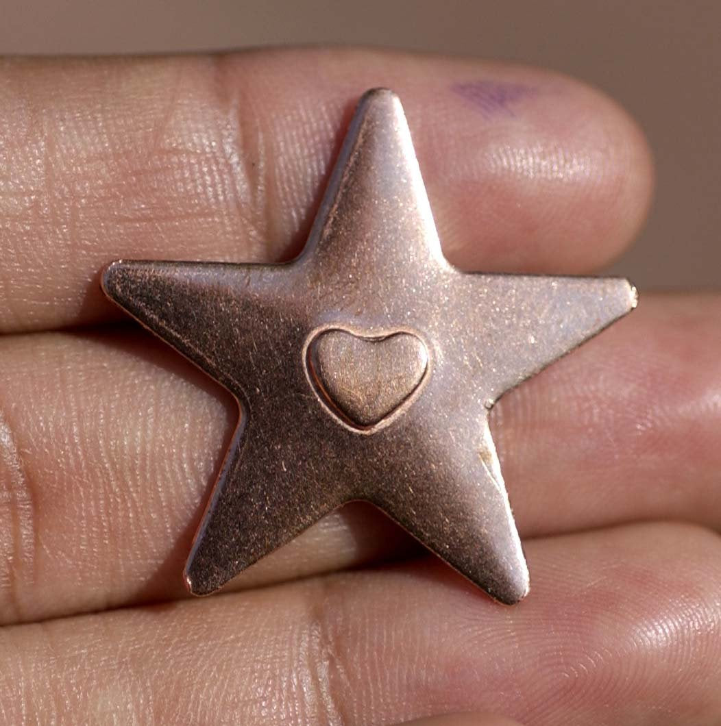 5.5mm x 6.6mm Heart Embossed on Star Blank Cutout for Enameling Stamping Texturing Metalworking Jewelry Making Blanks