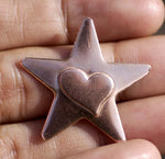 31mm Star with Heart Embossed Blank Cutout for Enameling Stamping Texturing Metalworking Jewelry Making Blanks - 4 pieces