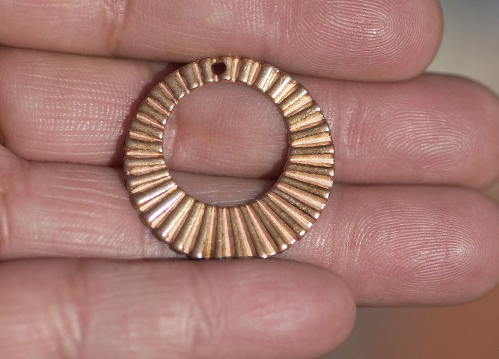 Hoops Circle Blank Ruffled Pattern 25mm for Earrings or Pendant Offset Circle for Enameling Stamping Texturing, Variety of Metals - 4 Pieces