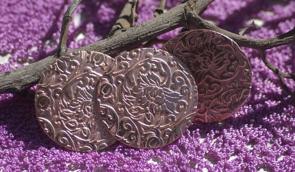Disc 40mm in Lotus Pattern, Jewelry Supplies, Enameling Blank, Metalworking - 3 Pieces