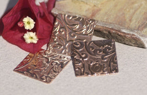 Square 20mm in Lotus Flowers Pattern Cutout for Polished Textured Blanks Shape Variety of Metals - 6 pieces