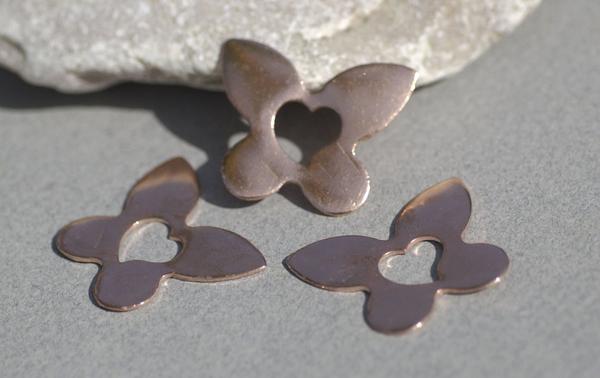 Butterfly Blank with Flower or Heart Cutout - 4 pieces - Metal Blanks in Copper, Brass, Bronze, or Nickel Silver