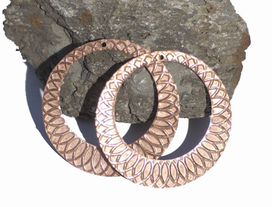 40mm Hoops with Circle of Life Texture for Earrings - Pendant Offset Circle for Enameling Stamping Texturing Blanks, Variety of Metals