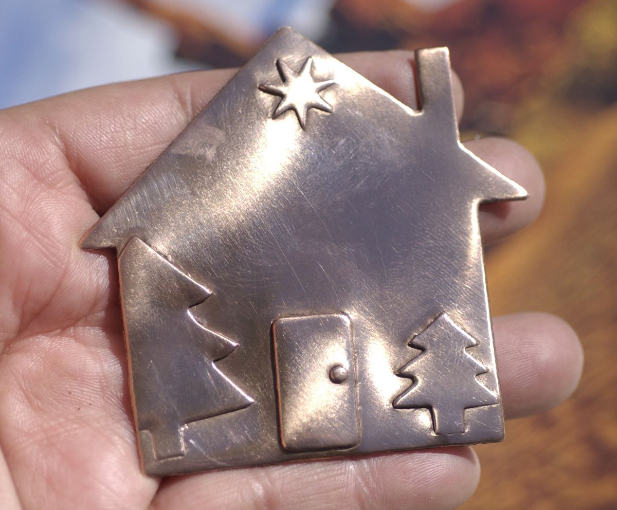 Christmas House 67mm x 64mm Embossed Cutout Shape for Metalworking Jewelry Making Shape Blank Variety of Metals