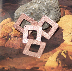 Hammered Copper Square 32mm Blank Cutout with hole for Enameling Stamping Texturing Blanks - 4 pieces